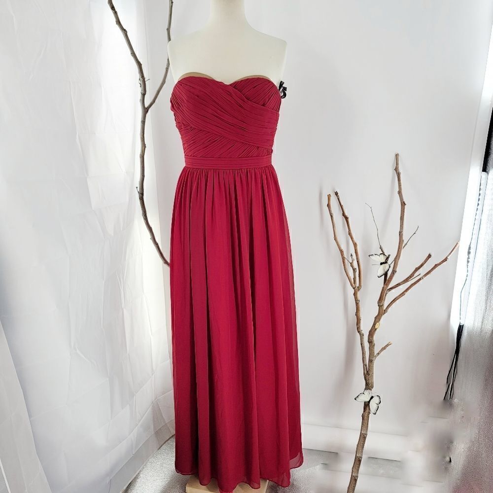 Bill levkoff cranberry chiffon sweetheart bridesmaids dress